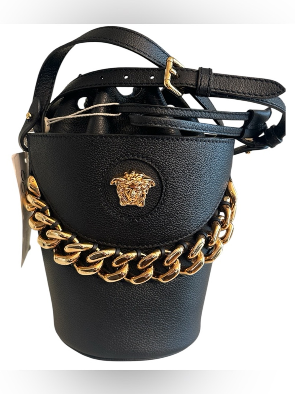 VERSACE Medusa Head Leather Drawstring Bucket Bag